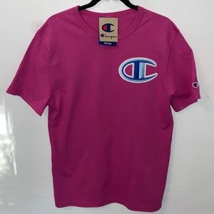 NWT Champion T-Shirt in Hot Pink!  Big C Embroidered Patch Logo on fron…